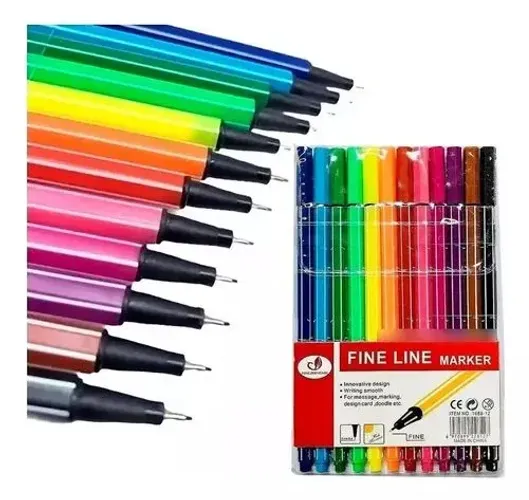 kit de canetas coloridas ponta fina estilo stabilo 12 unidades material escolar Fine line