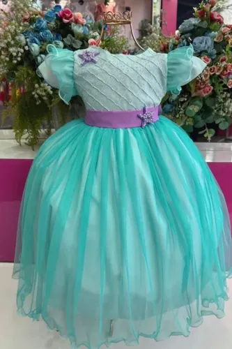 Vestido festa infantil Ariel , Fundo do mar