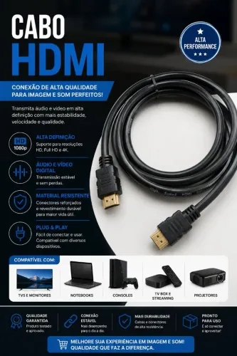 Cabo HDMI 2 Metros - Ponta Dourada