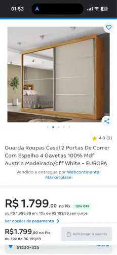 Guarda roupa casal porta de corre