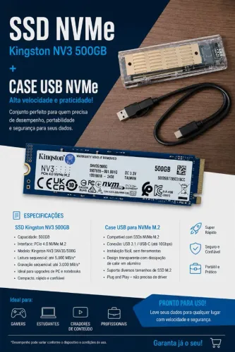 SSD NVMe 500GB (NV3) + Case Externa USB