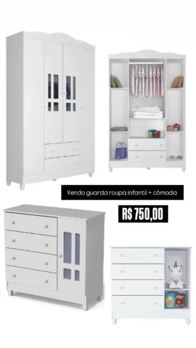 VENDO GUARDA ROUPA INFANTIL + CÔMODA INFANTIL! OS DOIS JUNTOS POR R$ 750,00 REAIS. 