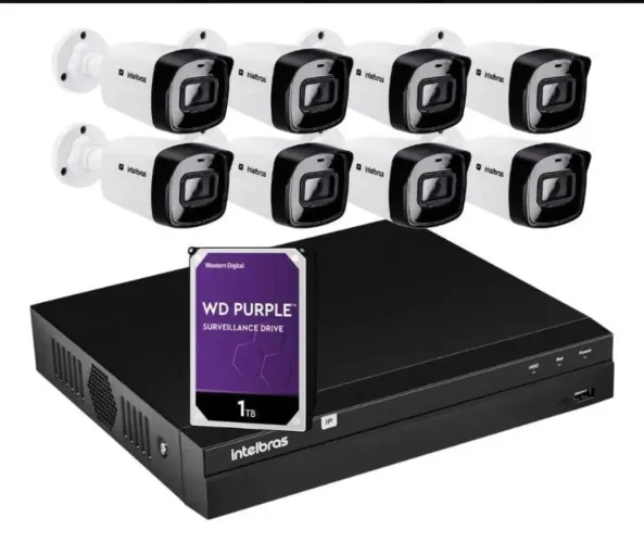 KIT CFTV INTELBRAS COMPLETO COM 4 CÂMERAS FULL HD + POE