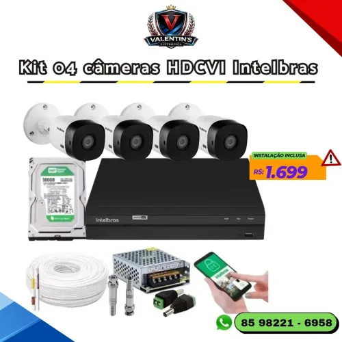 Kit 4 Câmeras HDCI 720p Intelbras Completo