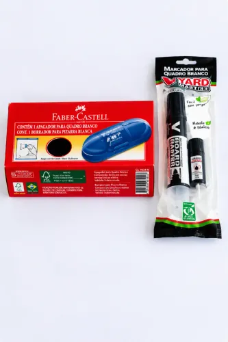 Kit Apagador Faber-Castell + Marcador Quadro Branco Preto V Board Master - Novo Lacrado