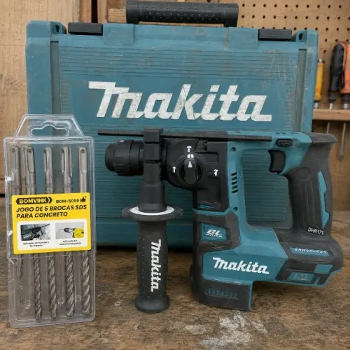 Martelete Makita DHR171 18V Brushless com Maleta e Brocas SDS plus