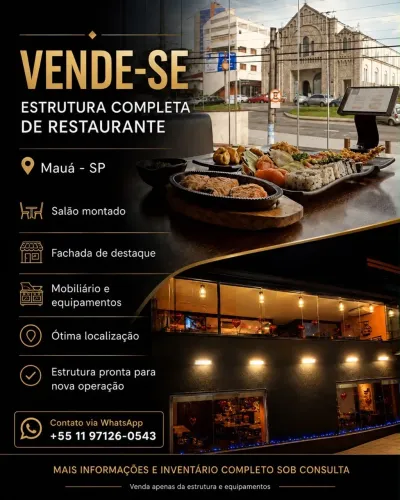 RESTAURANTE COMPLETO À VENDA - PRONTO PARA FUNCIONAR! 