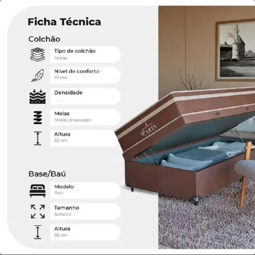 Cama solteiro box baú