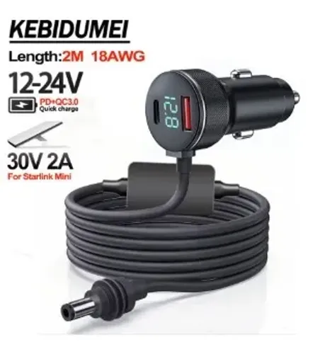 NOVO MODELO Carregador Veicular de Carro Para Starlink Mini com cabo DC 2 Metros