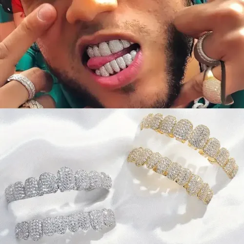 Grillz Joia Dental Ice Cravejada e Folheada