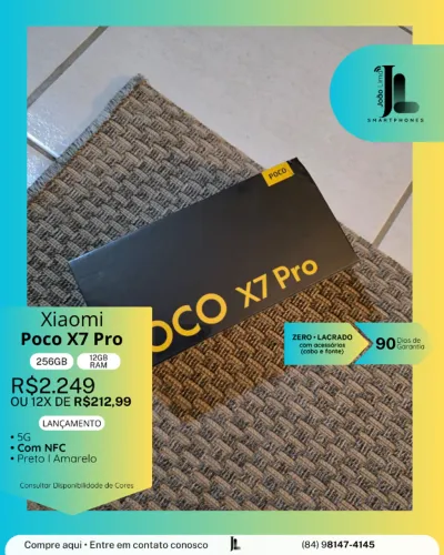 POCO X7 PRO, 5G, 256GB, 12GB RAM, COM NFC, LACRADO(CABO E FONTE), EXCLUSIVO!