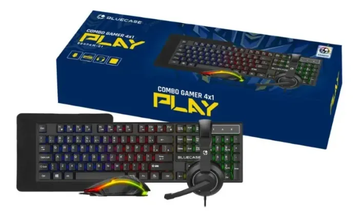Combo Gamer Bluecase 4 Em 1 Teclado Mouse Headset Mousepad Led