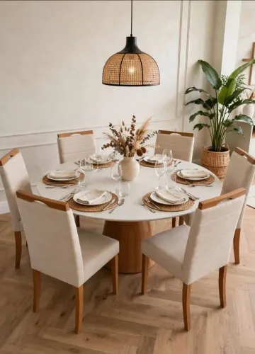 Mesa fênix 1.50 m diâmetro com 06 cadeiras Helena
