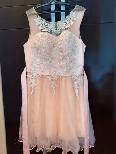Vestido De Festa Curto Rosa Renda e Tule Tam 40/42
