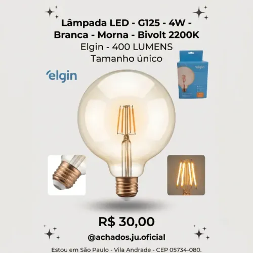 Lâmpada LED - G125 - 4W - Branca - Morna - Bivolt 2200K