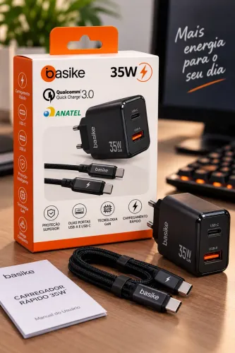 Carregador Basike 35W GaN + Cabo Tipo-C