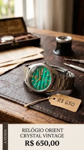 Relógio Orient Crystal Automático Vintage - Dial Verde Esmeralda Trabalhado / 21 Jewels
