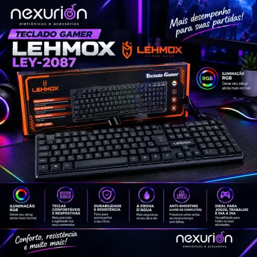 Teclado Gamer Lehmox LEY-2087 RGB USB ABNT2 Anti-Ghosting Impermeável