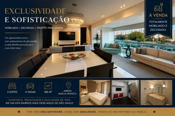 Apartamento a Venda, 180 m² Decorado, 3 suites , 4 vagas, Jardim Anália Franco - São Paul