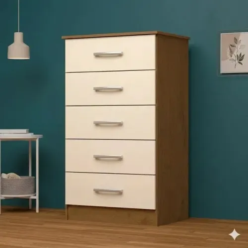 Cômoda Jamile Noce Pérola Com 5 Gavetas