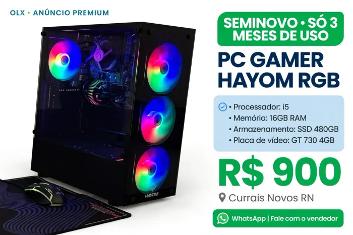 PC GAMER DA HAYOM RGB-SEMI NOVO<br>> ? PC GA<br>> PC GAMER HAYOM RGB - SEMINOVO