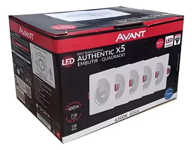 Kit com 5 Spots de Embutir Led Quadrada 5w 6500k Branca