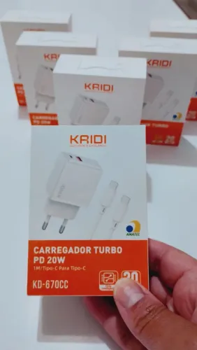 Carregador Turbo Kaidi 20W PD + QC 3.0 (Cabo USB-C Incluso)