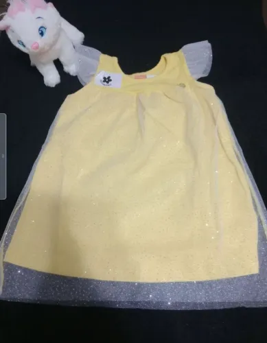 Vestido bebê amarelo com tule teddy bear - tam G