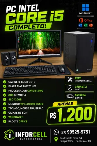 Pc Intel Core i5-2400 8gb Ram Ssd 120gb Tela 19