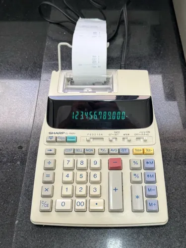 Calculadora de Mesa com Impressora de Bobina Sharp EL-1801V (12 Dígitos) - Funcionando