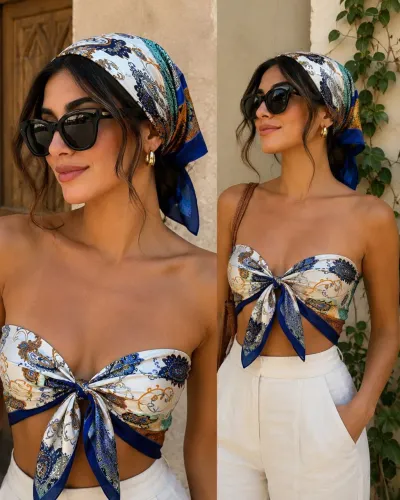Lenço de cetim estampado nunca usado