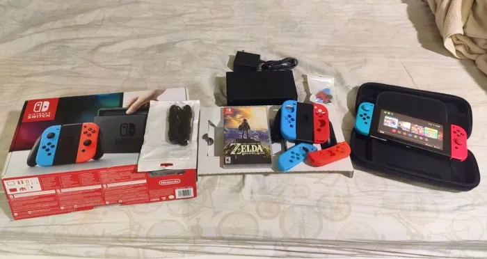 Nintendo Switch V1 + SD512GB Desbloqueavel na Caixa + Case + película aplica e extra