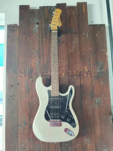 Guitarra stratocaster Waldman prata com escudo preto