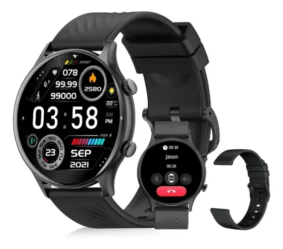 Smartwatch PEJE ZW04, Tela Touch 1.39", Alexa, Chamadas Bluetooth, 2 Pulseiras, Preto