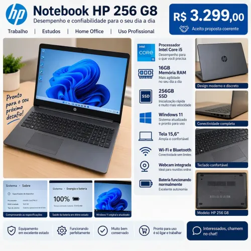 Notebook HP i5 256. Gb nvme 16GB RAM 15 '