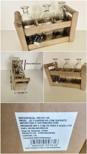 3 Garrafas estilo Farmhouse, com engradado de madeira, retrô, para decoração,ou plantas