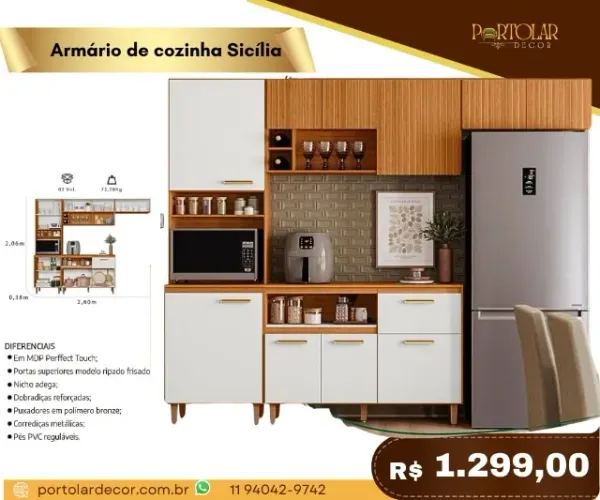 Armário de cozinha Sicília, a pronta entrega