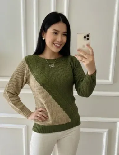 Blusa Tricot tranças verde oliva