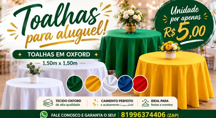 Toalhas em Oxford. Diversas cores