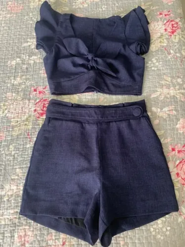 Conjunto em linho Azul Marinho tamanho M - Chica Fulô