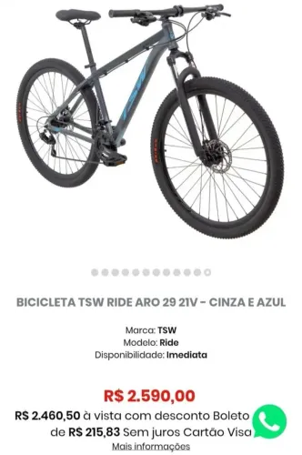 Bicicleta TSW RIDE. Nova. Okm. Quadro 19