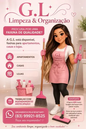 Procura por faxina? G.L limpezas está a disposição.