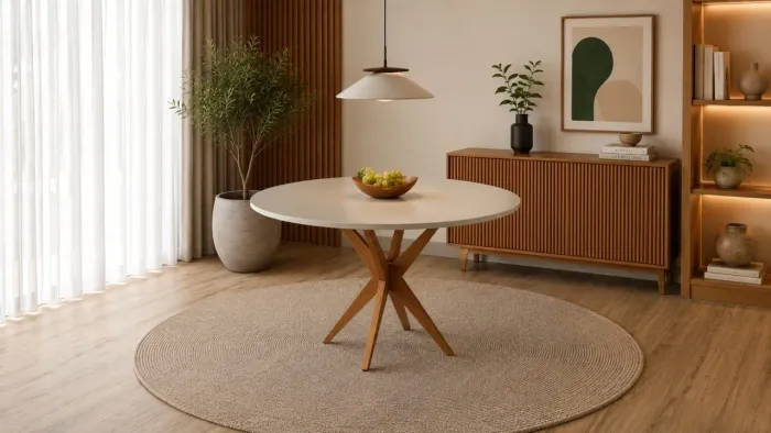 Mesa de Jantar Vintage Circular 1.10×1.10m - Cinamomo/Off white