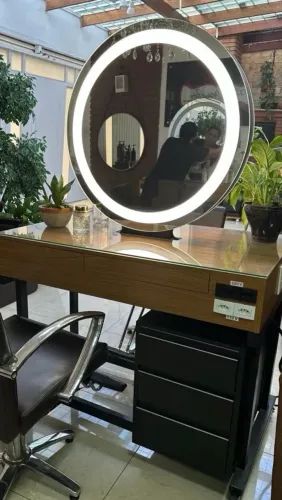 Bancada com espelho duplo com led para cabeleireiro 