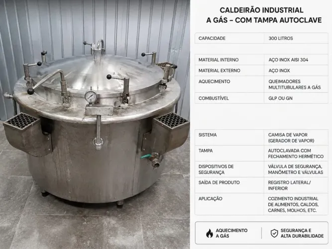 Vende-se Caldeirão Industrial a Gás com tampa autoclave