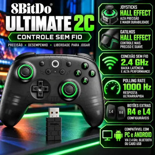 Controle 8bitdo Ultimate 2c Hall Effect Sem Fio 2.4gz