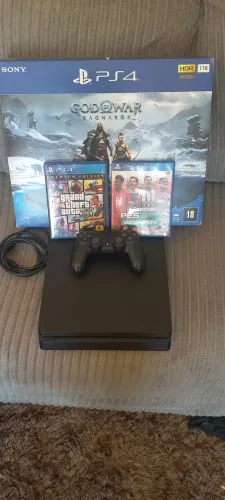 PS4 SLIM 1 TB COM UM CONTROLE ORIGINAL TODOS OS CABOS VEM COM A CAIXA