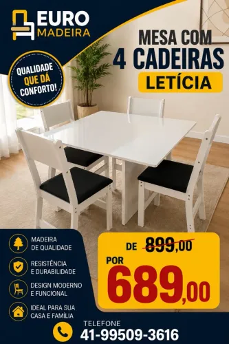Mesa Leticia com 4 cadeiras - Novo