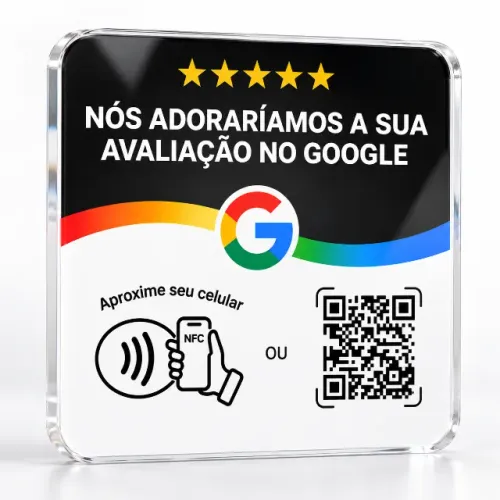 Placa NFC Google Avaliações com QR Code para Empresas e Lojas - Preto