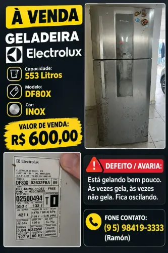 GELADEIRA ELETROLUX 553L, Modelo DF80X